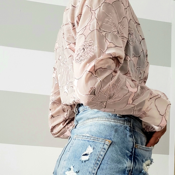 Vintage pink sheer floral print blouse - Picture 3 of 6